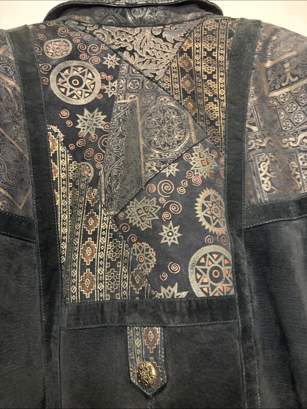Winlit Genuine Leather Black Mixed Media Designs Western Aztec Full Zip SZ M